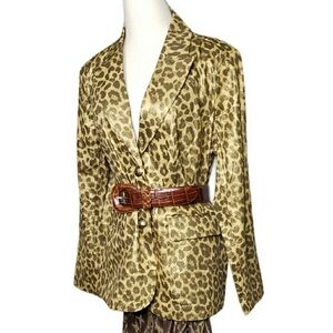 Berek Gold Metallic Blazer Shimmer Leopard Tailored Semi Fitted Animal  Jacket L